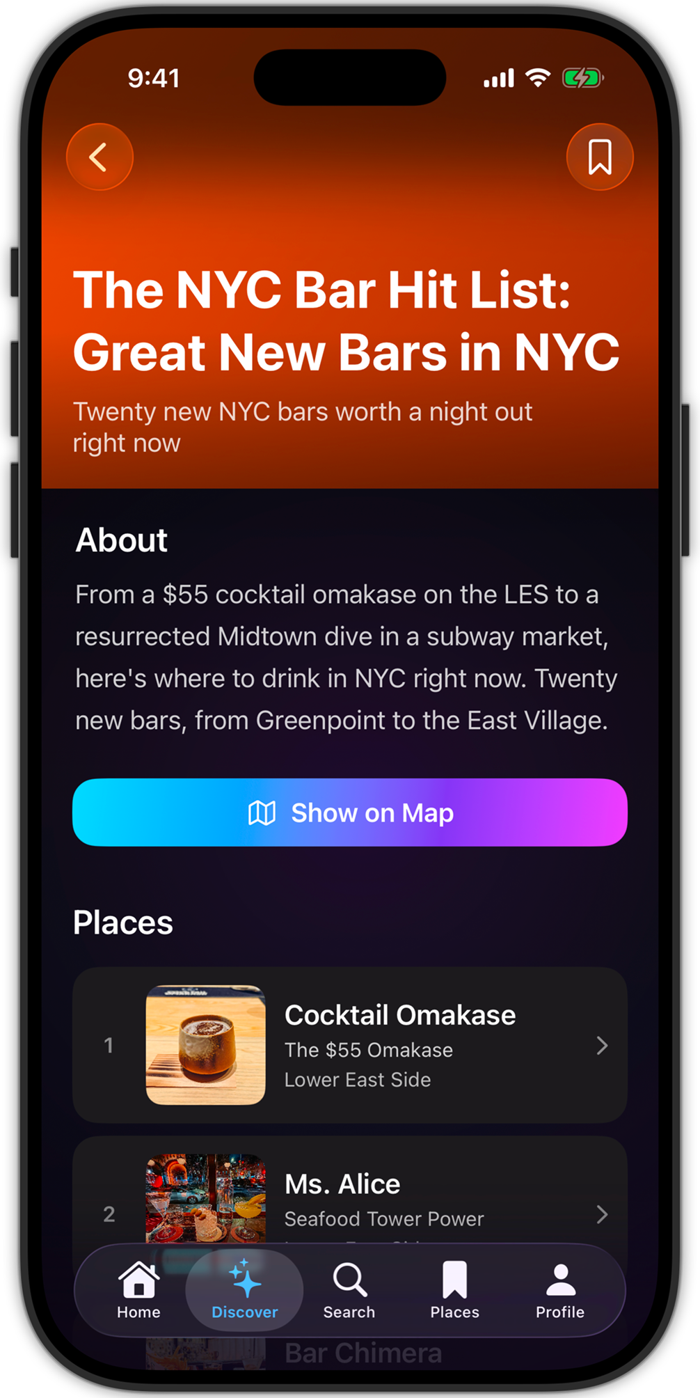 Bottlespace NYC bar hit list screen